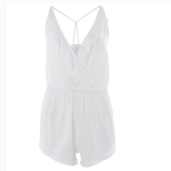 TOPSHOP Jersey Wrap Cover Up Romper White Pom Poms - Picture 3 of 4